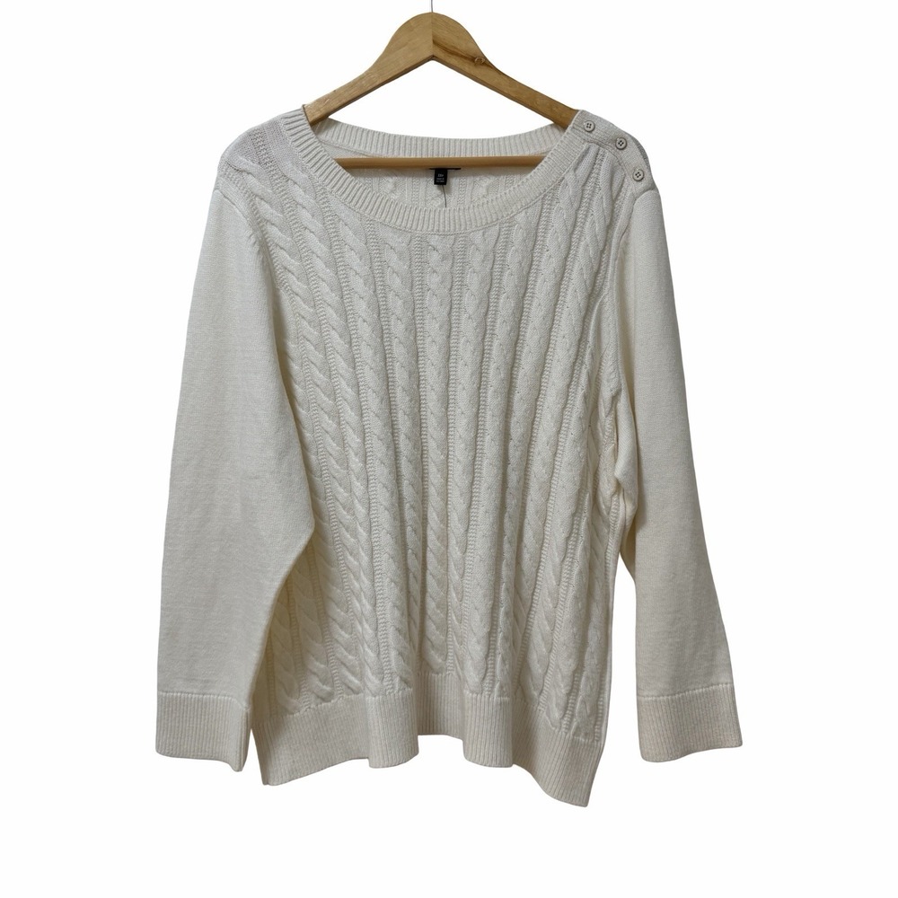 Talbots Cable Knit Crewneck Sweater Size 3X Petite White Classic Academia NEW